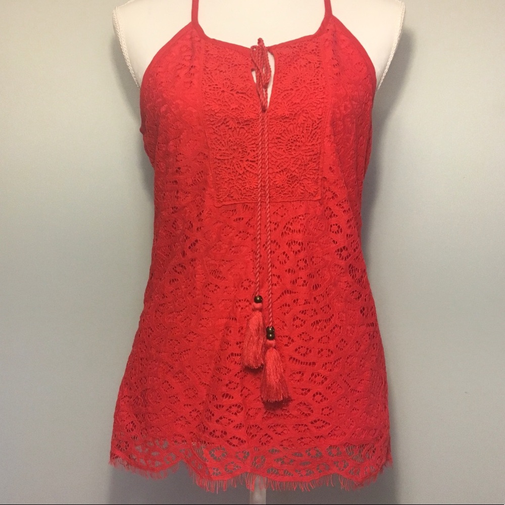Red lace tank top